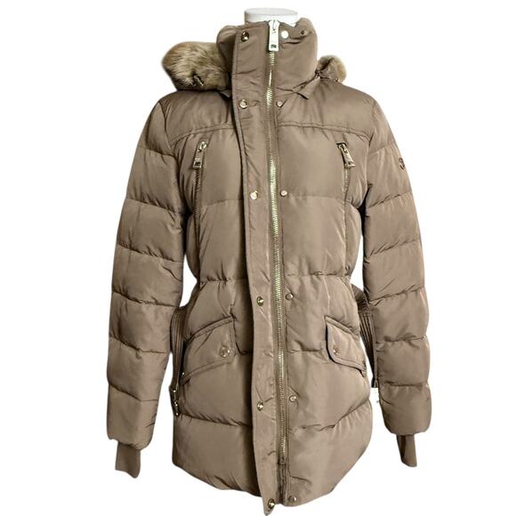 MICHAEL KORS Down Hooded Belted Puffer Coat Size M Water Resistant Zip Closure - Picture 11 of 15